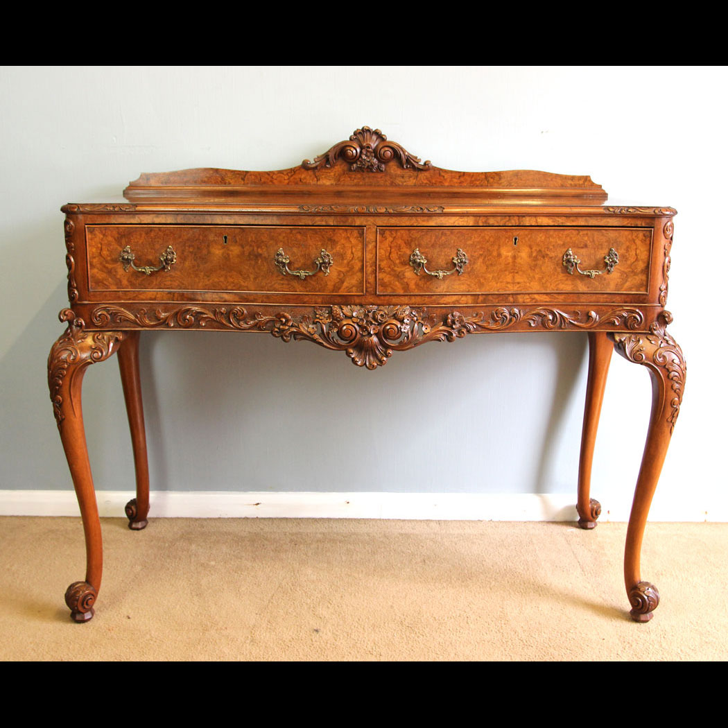 12122r01-Quality-Antique-Burr-Walnut-Serpetine-Front-Serving-Side-Table,- Quality Antique Burr Walnut Serpentine Front Serving Side Table