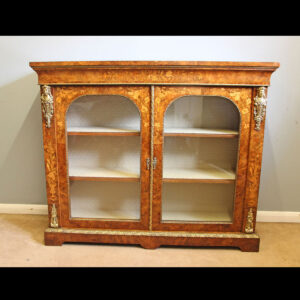Antique Victorian Outstanding Quality Burr Walnut Marquetry Inlaid Ormolu Mounted Bookcase Display Cabinet.