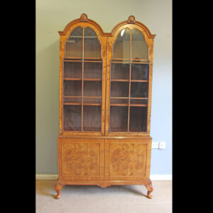 Antique Figured Walnut Cabinet Bookcase.