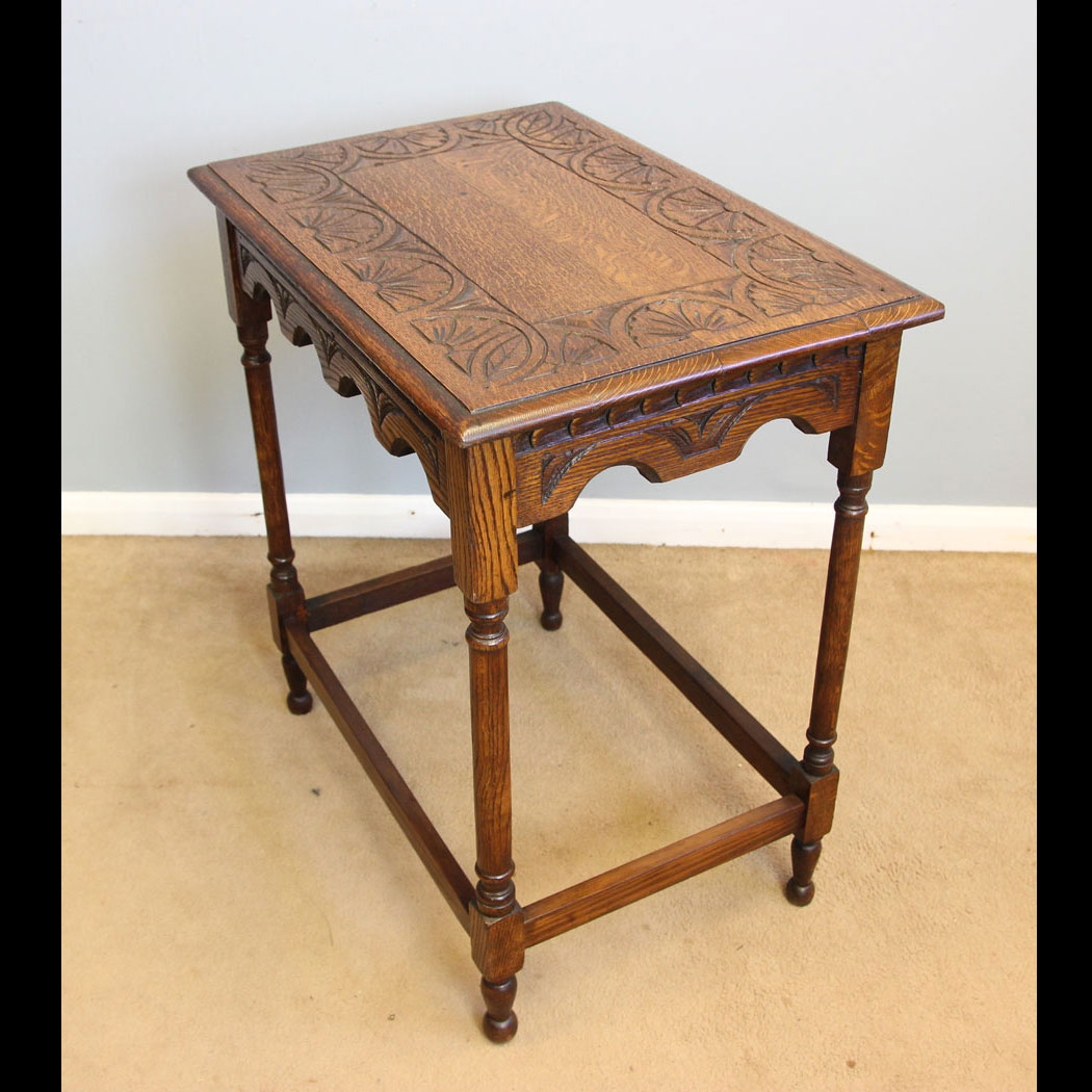 12131r01-Antique-Carved-Oak-Occasional-Lamp-Side-Table,- Antique Carved Oak Occasional Lamp Side Table