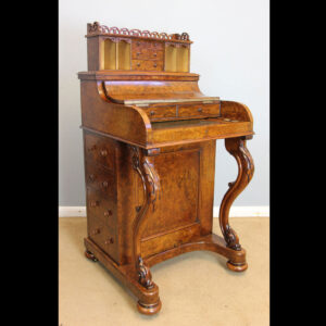 Quality Antique Burr Walnut Pop Up Piano Top Davenport Writing Desk.
