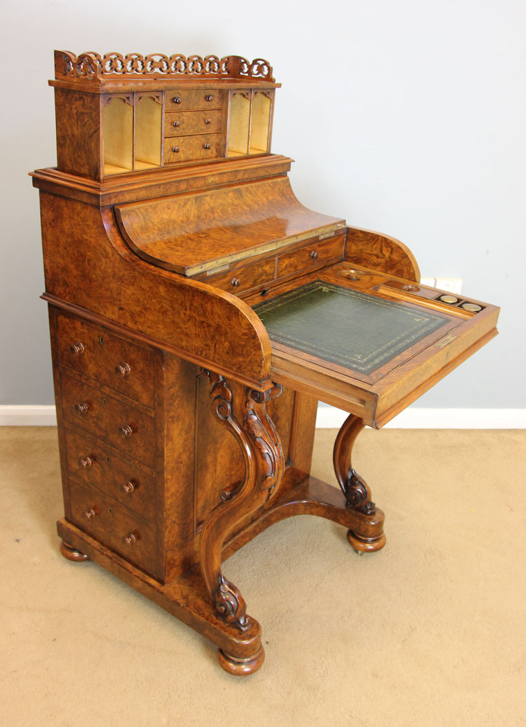 12132r10 Antique Burr Walnut Davenport Writing Desk,