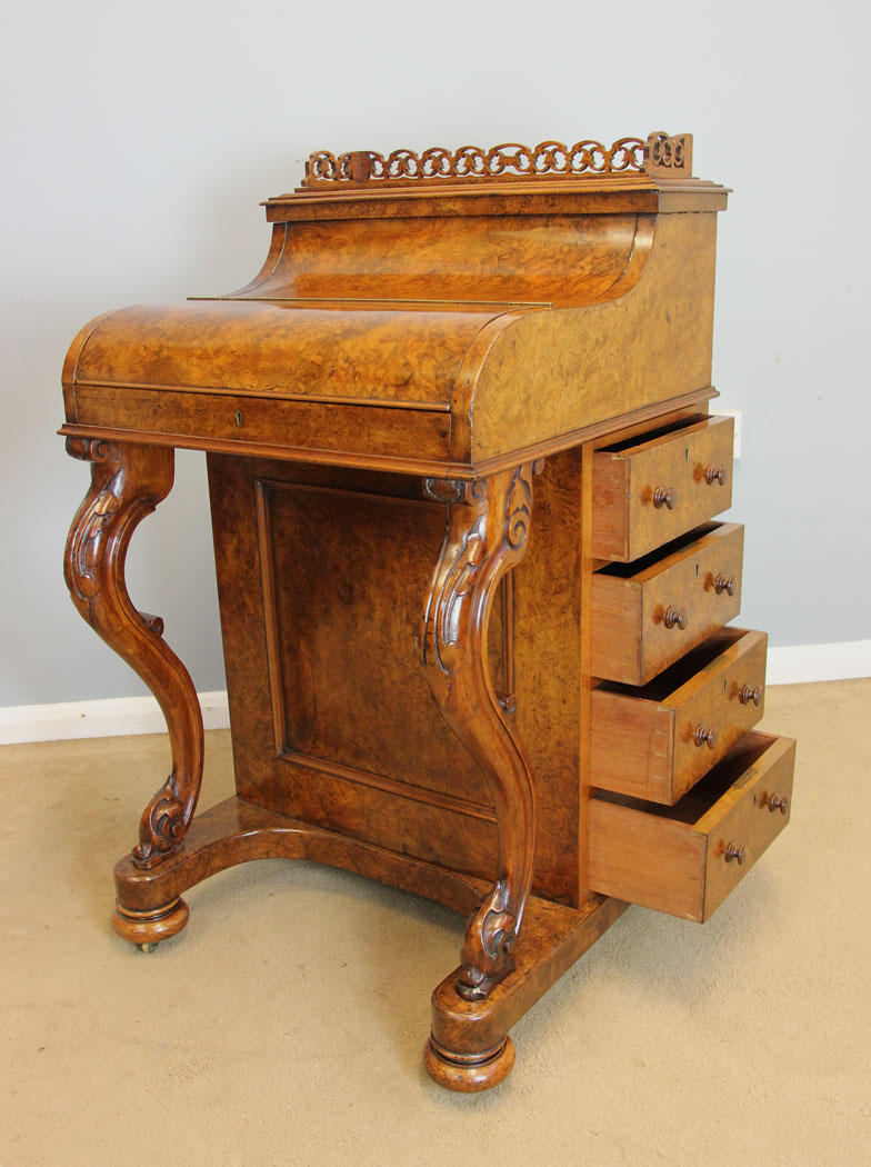 12132r11 Antique Burr Walnut Davenport Writing Desk,