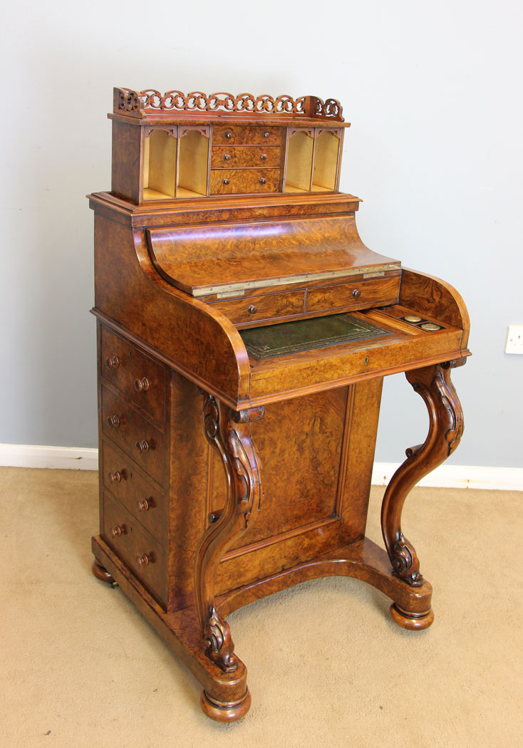 12132r12 Antique Burr Walnut Davenport Writing Desk,