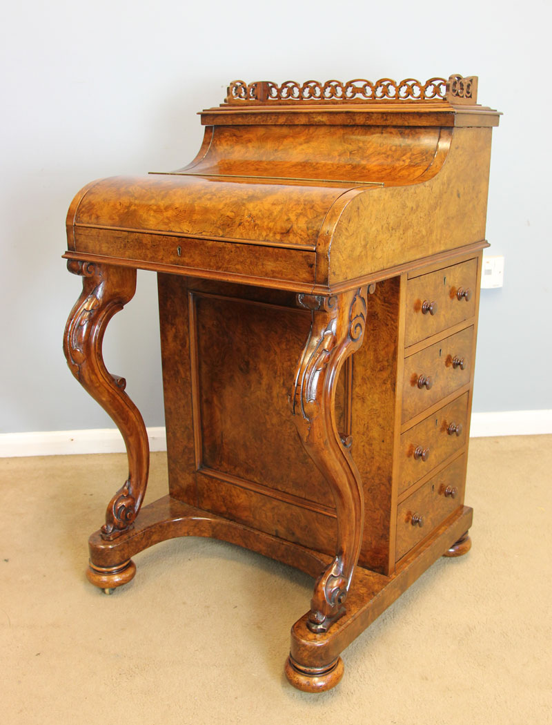 12132r14 Antique Burr Walnut Davenport Writing Desk,