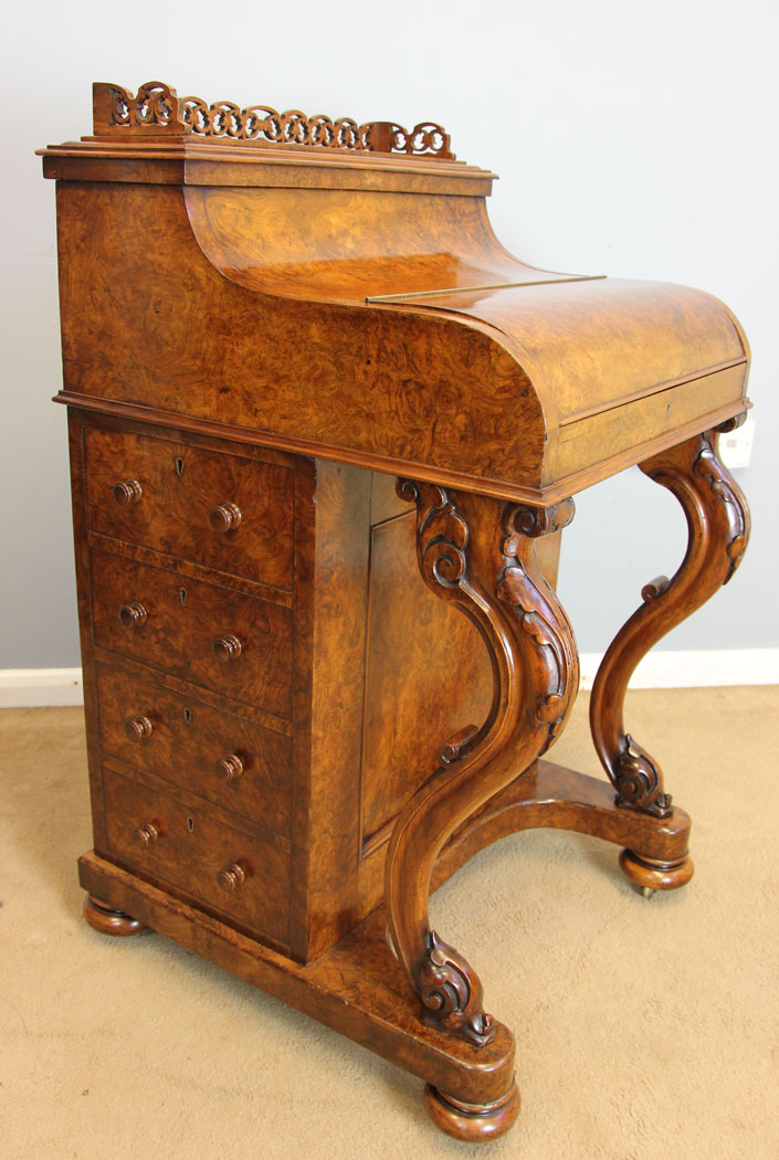 12132r15 Antique Burr Walnut Davenport Writing Desk,