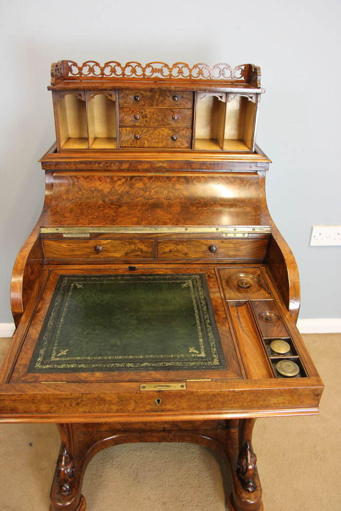12132r16 Antique Burr Walnut Davenport Writing Desk,