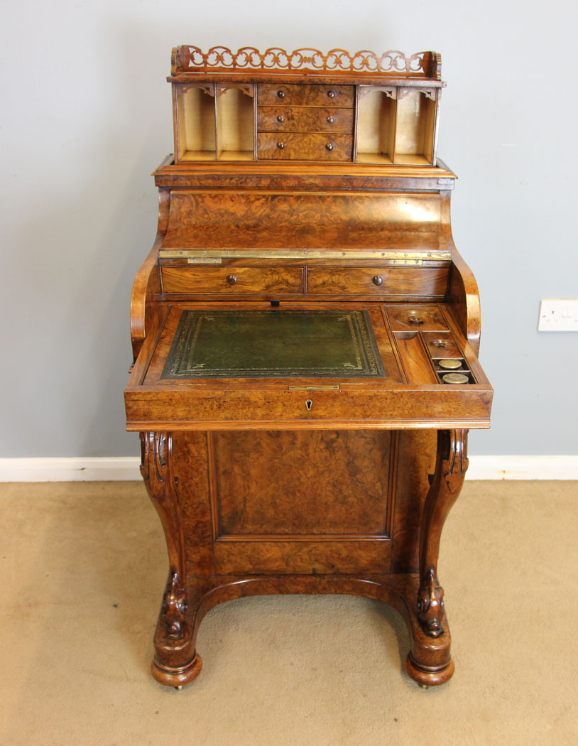 12132r17 Antique Burr Walnut Davenport Writing Desk,