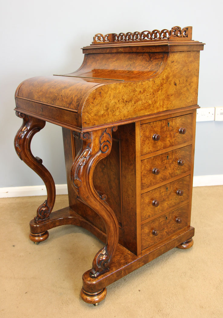 12132r2 Quality Antique Burr Walnut Pop Up Piano Top Davenport Writing Desk,