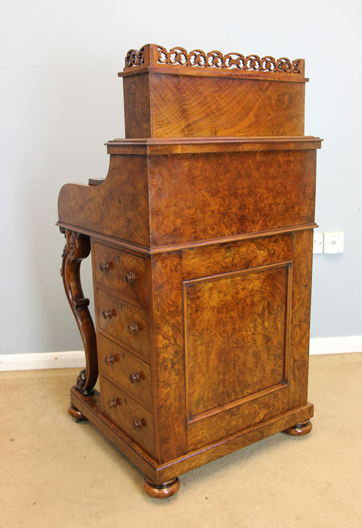12132r5 Quality Antique Burr Walnut Pop Up Piano Top Davenport Writing Desk,