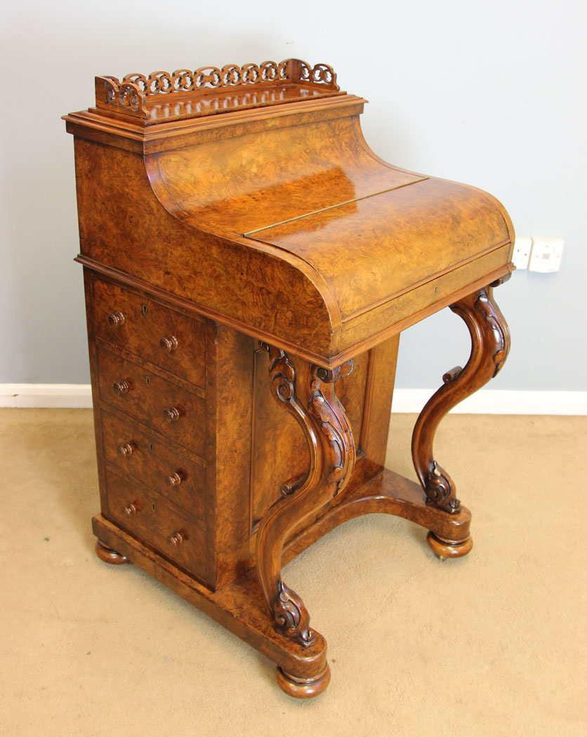 12132r9 Antique Burr Walnut Davenport Writing Desk,