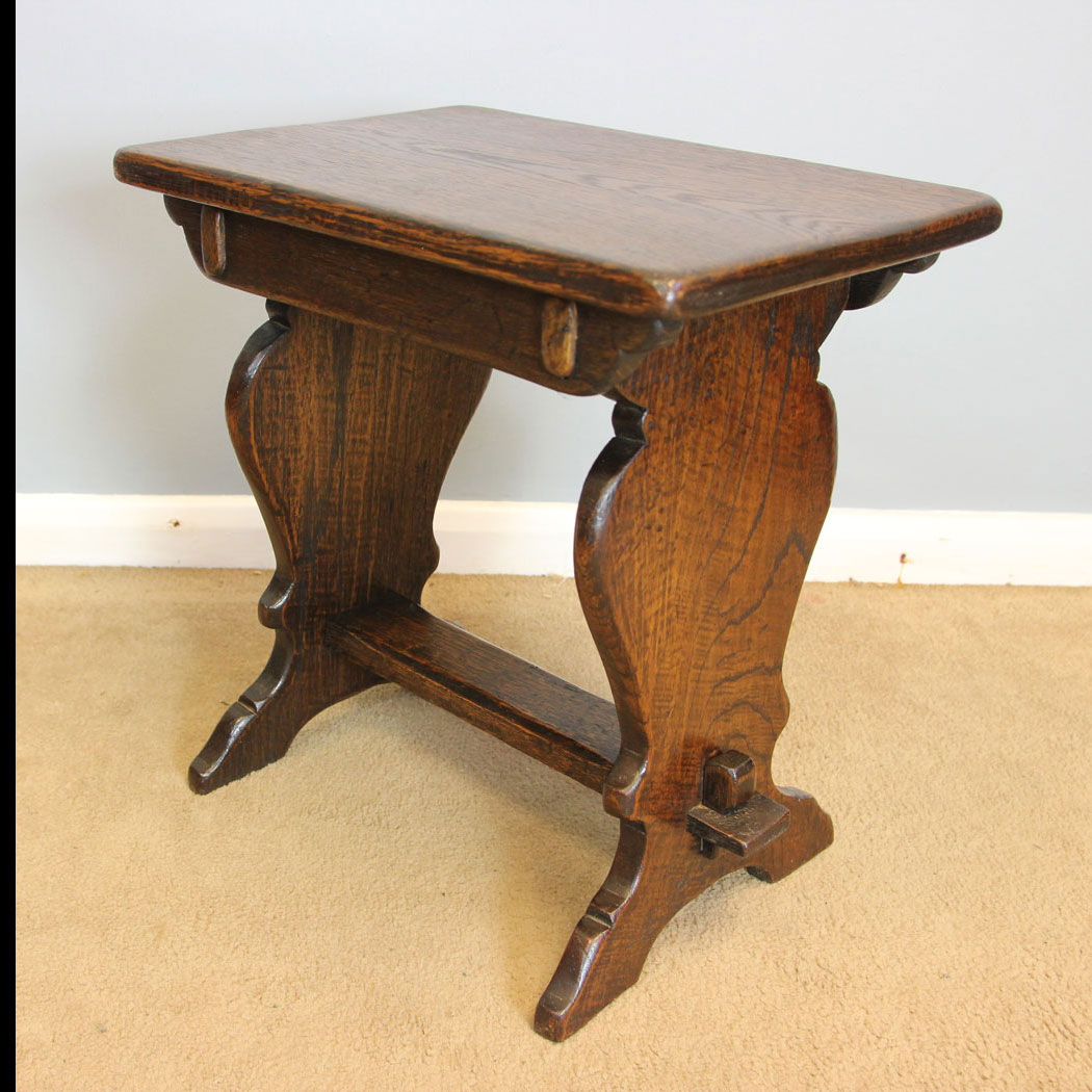 12133r01-Antique-Low-Oak-Side-Coffee-Table-Stool,- Antique Oak Stool Occasional Table
