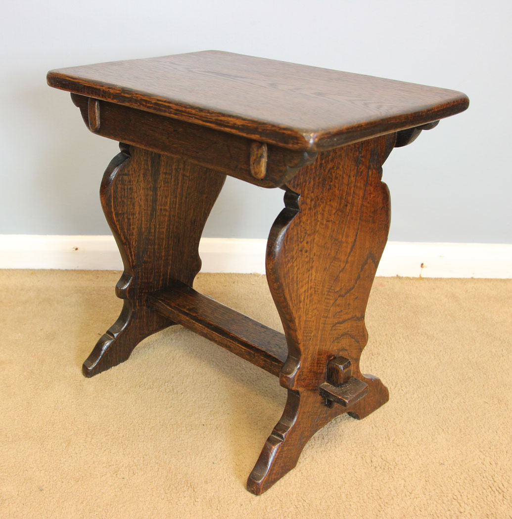 12133r1 Antique Low Oak Side Coffee Table Stool,