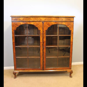 Antique Burr Walnut Glazed Bookcase.