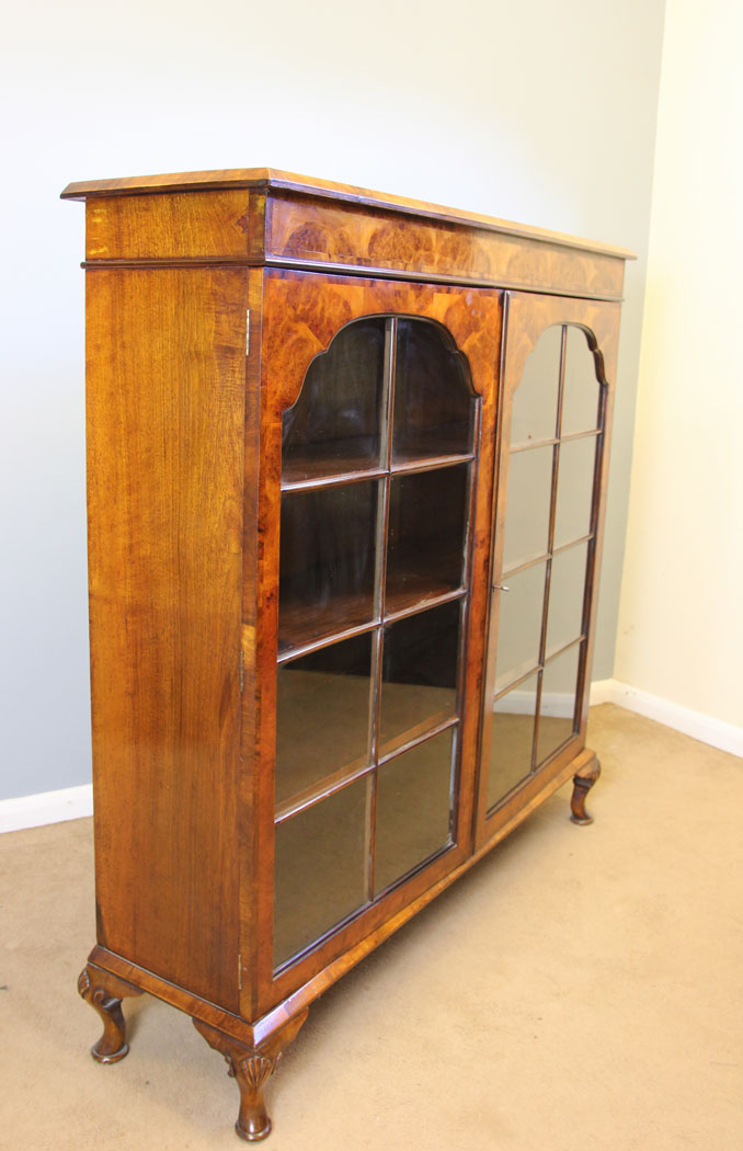 12141r2 Antique Burr Walnut Cabinet Bookcase,