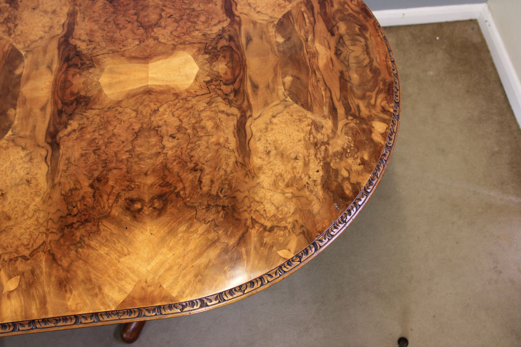 12143r7 Antique Burr Walnut Twin Pillar Extending Dining Table,