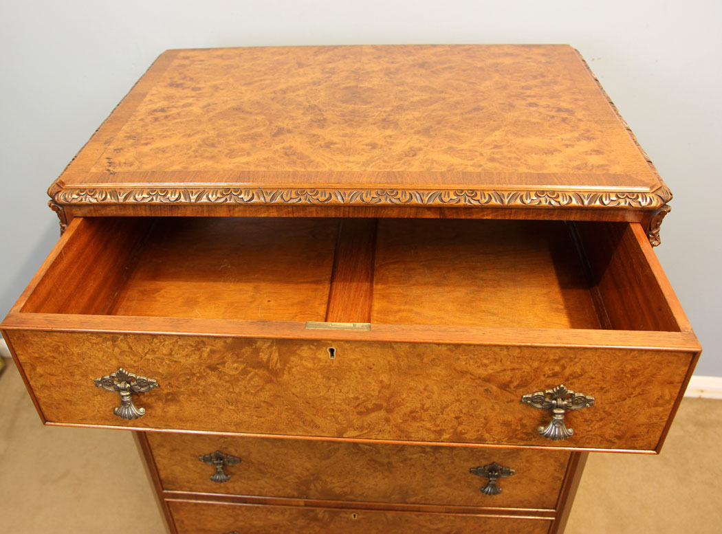 12150r13 Quality Burr Walnut Chest Of Drawers,
