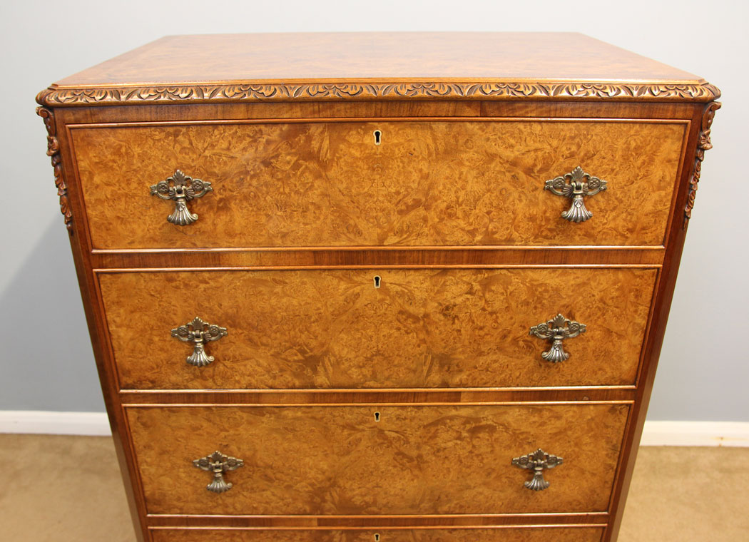 12150r3 Quality Burr Walnut Chest Of Drawers,