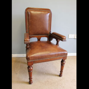 Antique Quality Mahogany Leather Library Desk Chair.