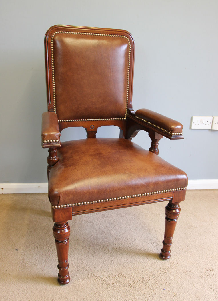 12154r1 Antique Leather Library Mahogany Armchair Desk Chair