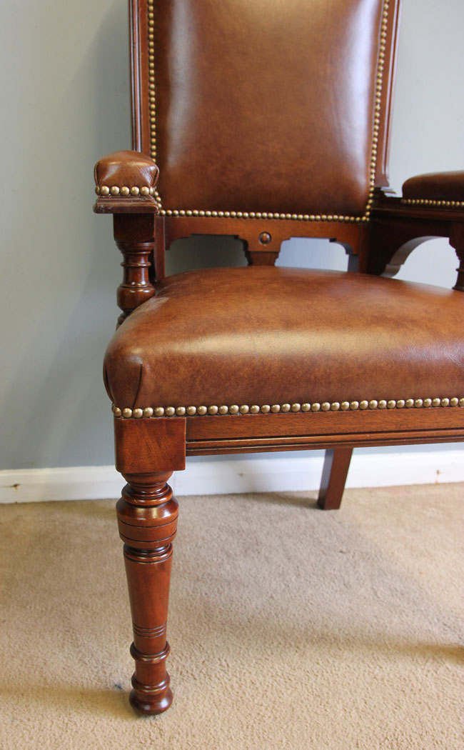12154r10 Antique Leather Library Mahogany Armchair Desk Chair
