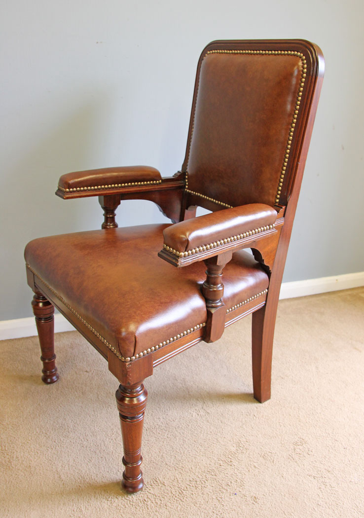 12154r2 Antique Leather Library Mahogany Armchair Desk Chair