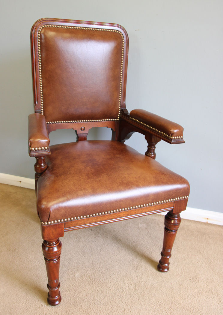 12154r3 Antique Leather Library Mahogany Armchair Desk Chair