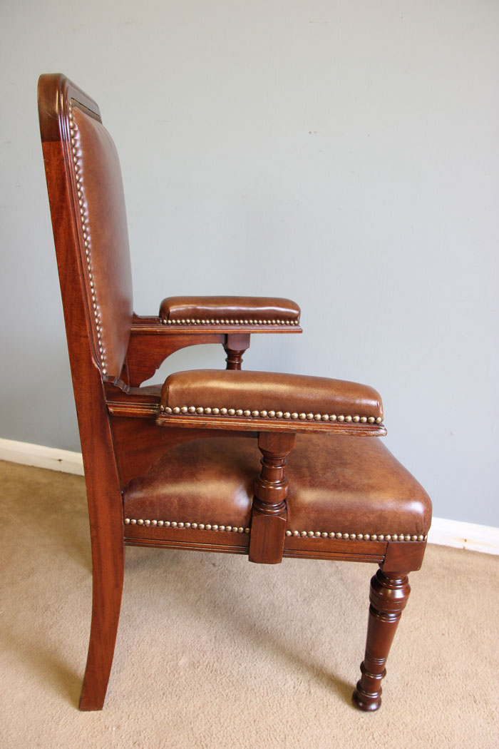 12154r5 Antique Leather Library Mahogany Armchair Desk Chair