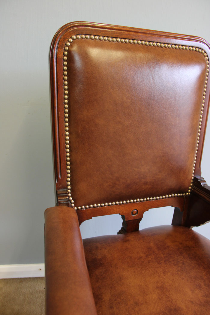 12154r6 Antique Leather Library Mahogany Armchair Desk Chair