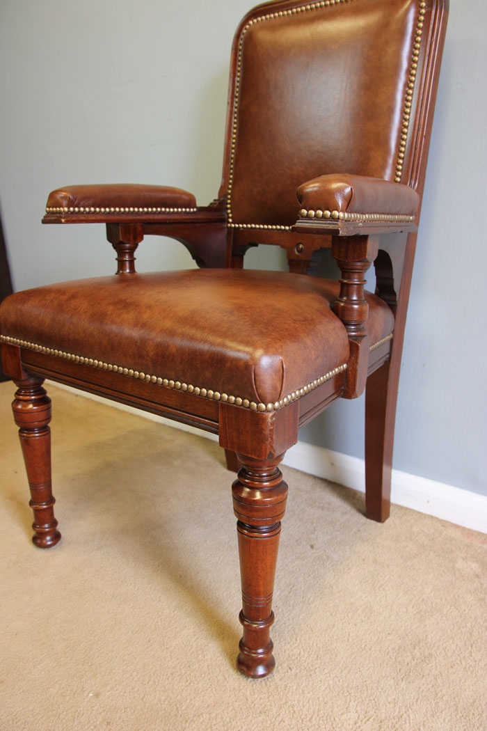 12154r8 Antique Leather Library Mahogany Armchair Desk Chair