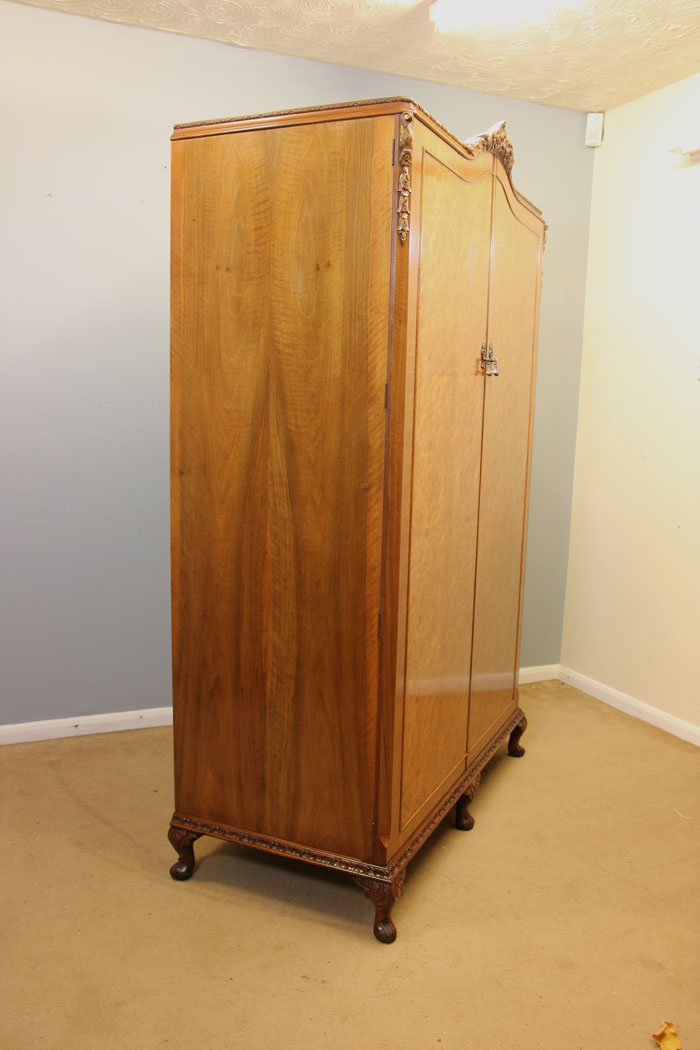 12158r11 Antique Burr Walnut Hanging Double Wardrobe,