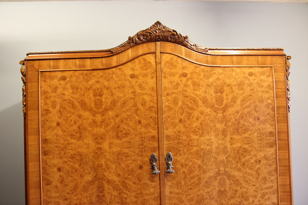 12158r3 Antique Burr Walnut Hanging Double Wardrobe,