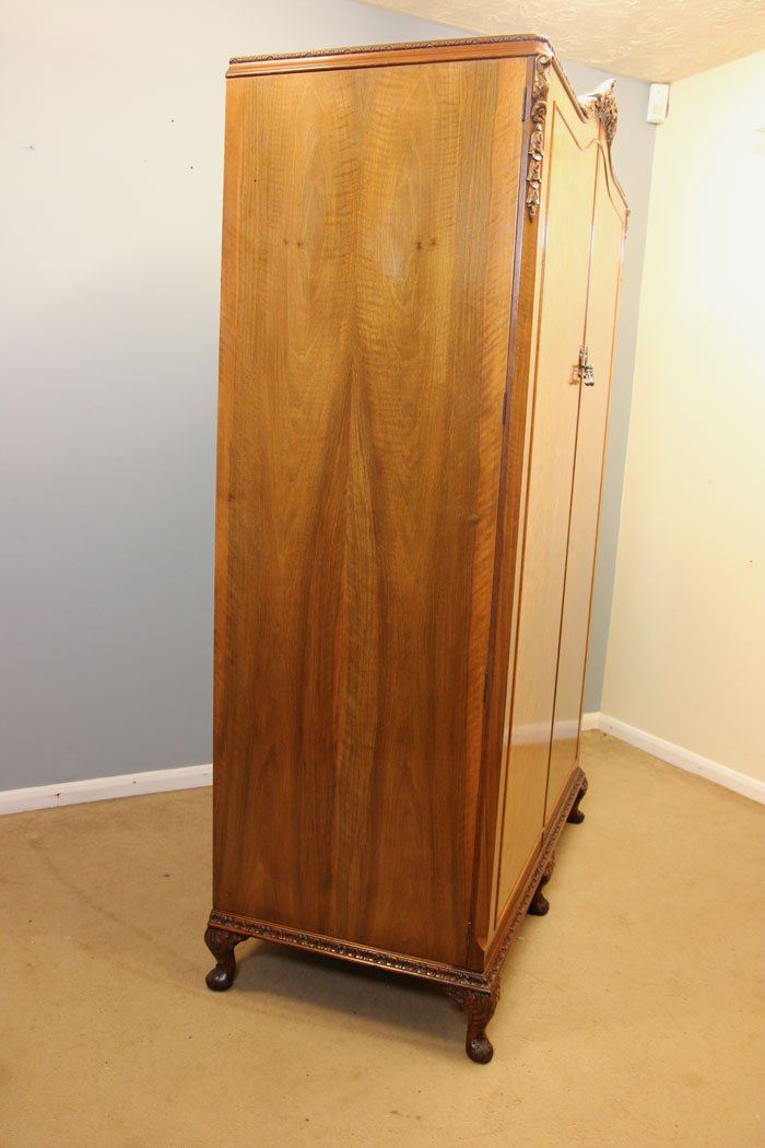 12158r6 Antique Burr Walnut Hanging Double Wardrobe,