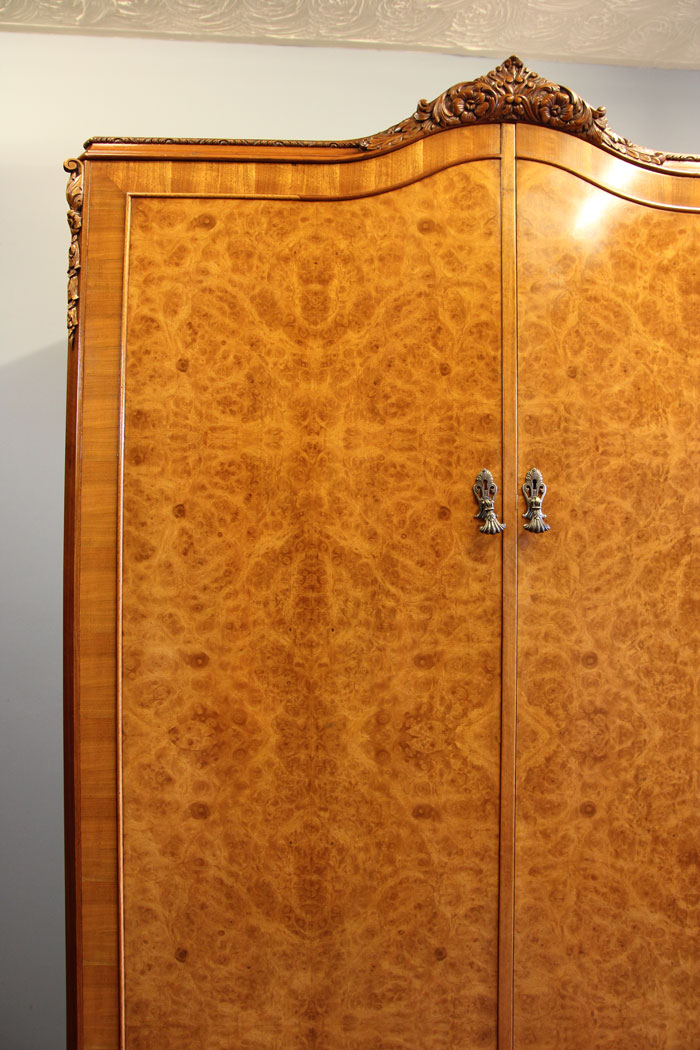 12158r8 Antique Burr Walnut Hanging Double Wardrobe,