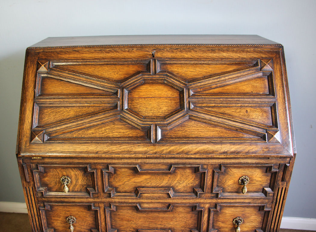 12160r4 Antique Oak Jacobean Style Writing Desk Bureau,
