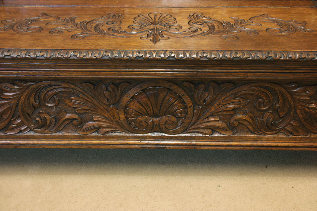 12162r11 Antique Victorian Carved Oak Settle Monks Bench,