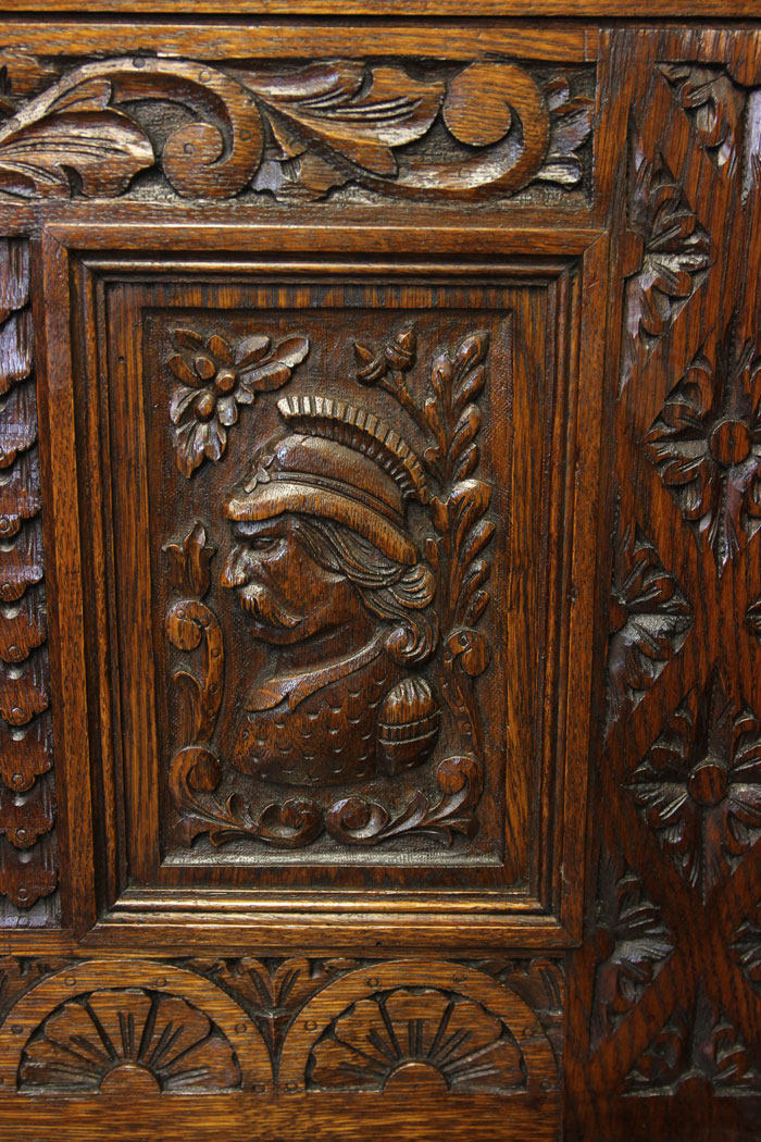 12162r5 Antique Victorian Carved Oak Settle Monks Bench,