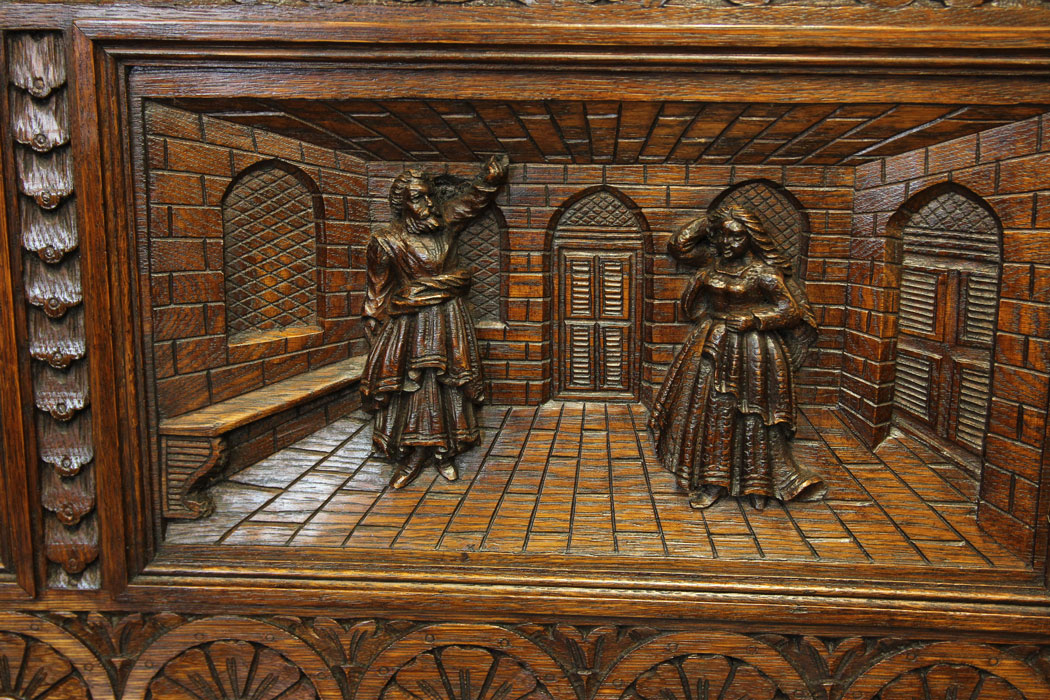 12162r7 Antique Victorian Carved Oak Settle Monks Bench,