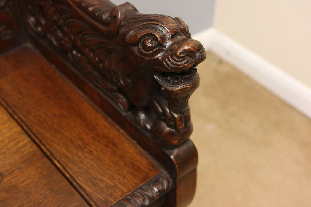 12162r8 Antique Victorian Carved Oak Settle Monks Bench,