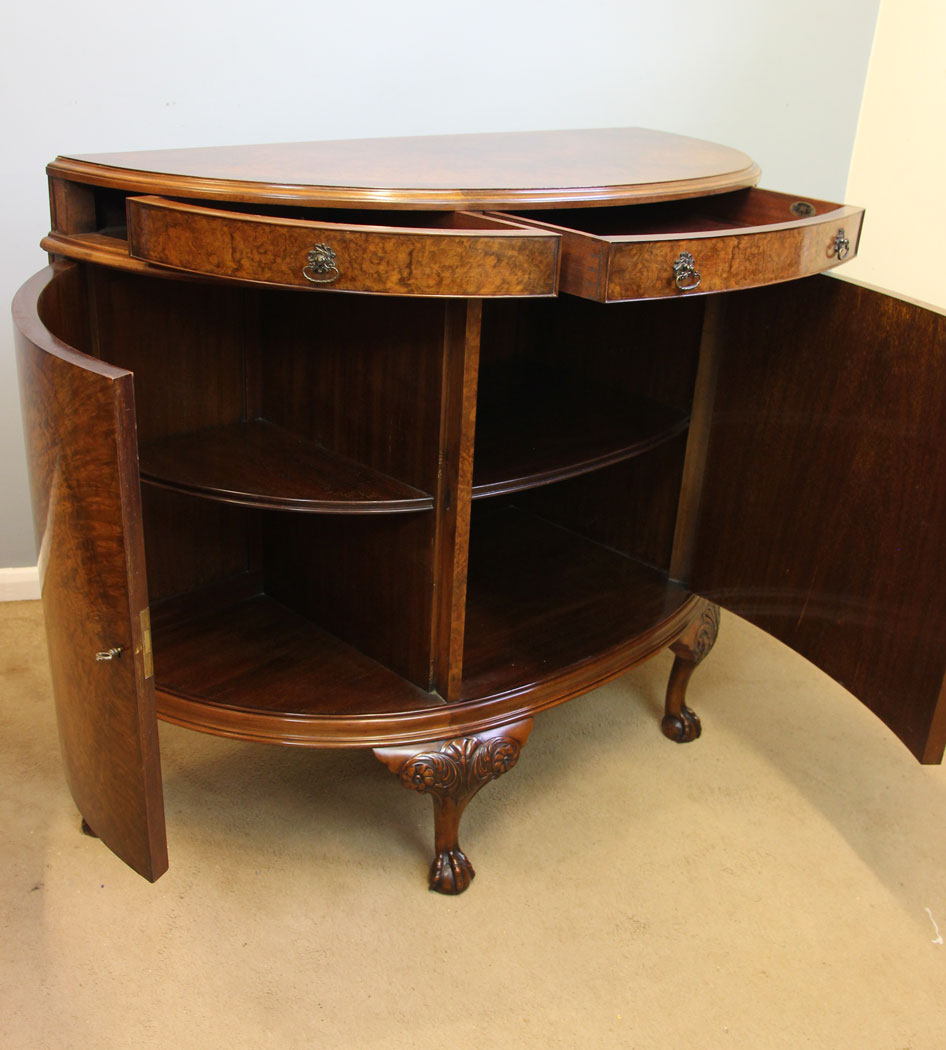 12164r10 Antique Burr Walnut Demi Lune Side Cabinet Sideboard,