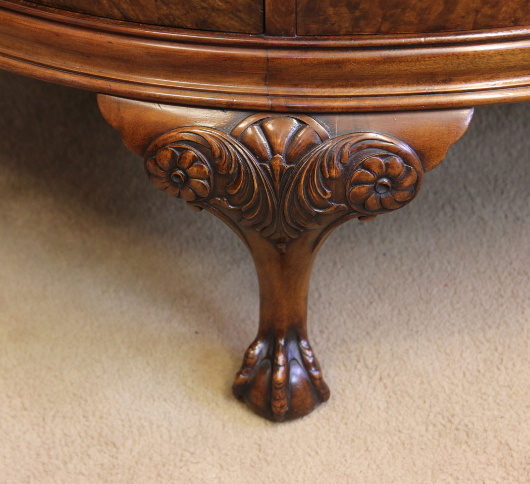 12164r11 Antique Burr Walnut Demi Lune Side Cabinet Sideboard,