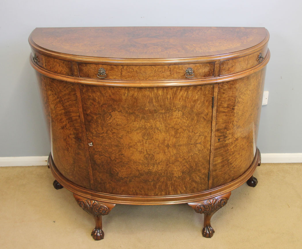 12164r15 Antique Burr Walnut Demi Lune Side Cabinet Sideboard,