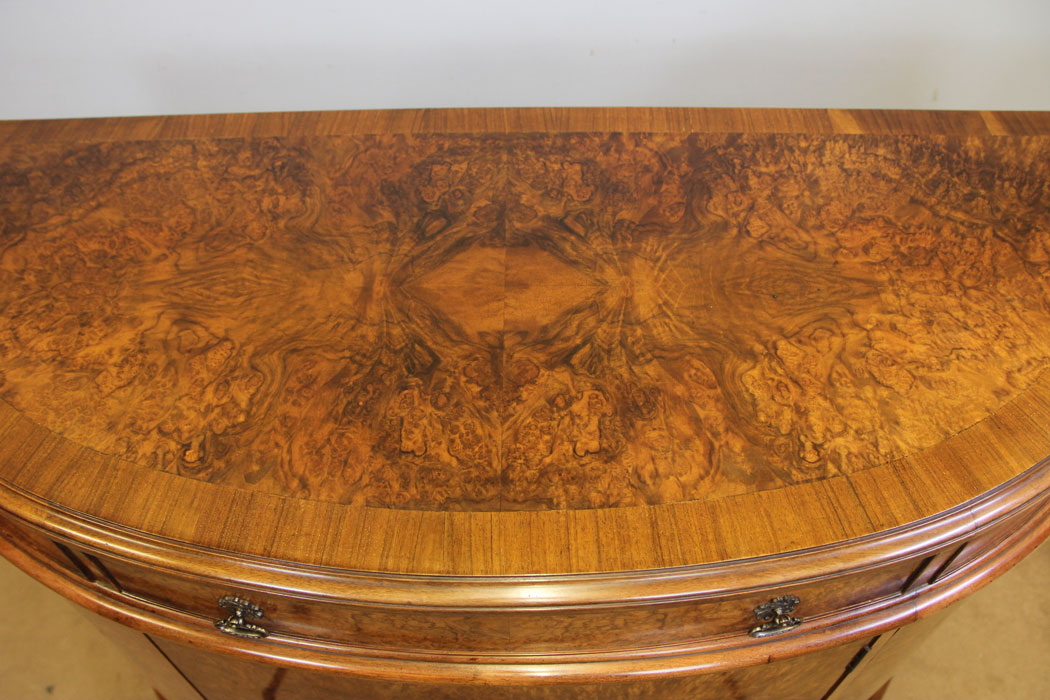 12164r4 Antique Burr Walnut Demi Lune Side Cabinet Sideboard,