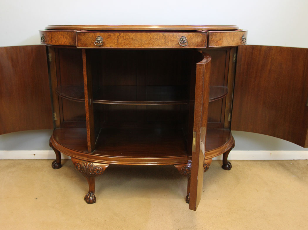 12164r6 Antique Burr Walnut Demi Lune Side Cabinet Sideboard,