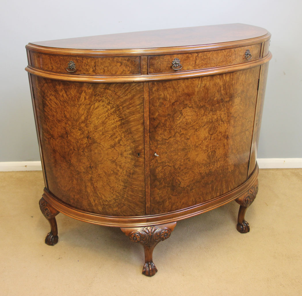 12164r7 Antique Burr Walnut Demi Lune Side Cabinet Sideboard,