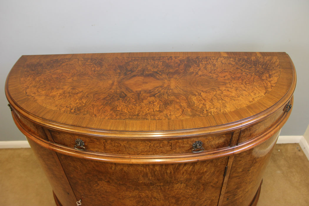 12164r8 Antique Burr Walnut Demi Lune Side Cabinet Sideboard,