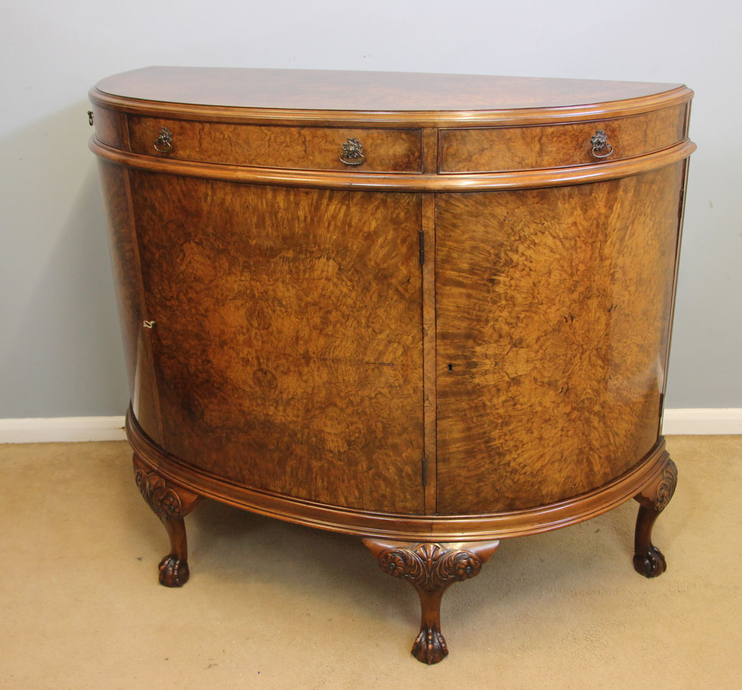 12164r9 Antique Burr Walnut Demi Lune Side Cabinet Sideboard,