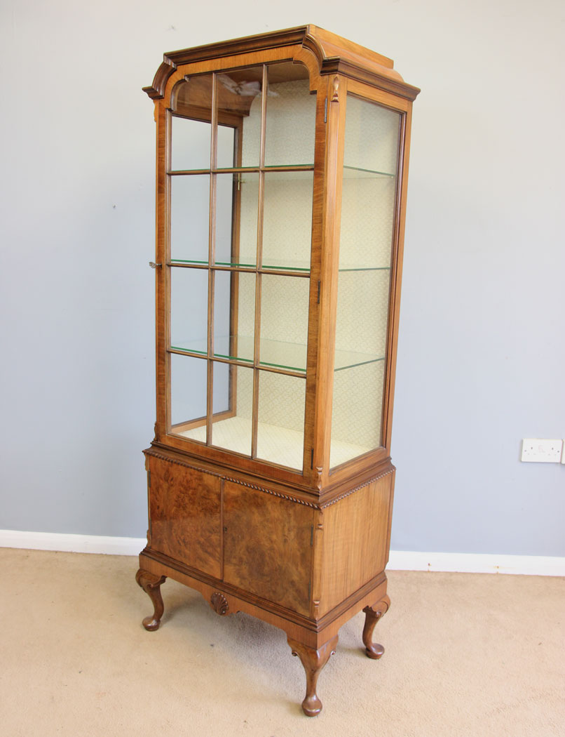 12166r10 Antique Burr Walnut Display Cabinet,