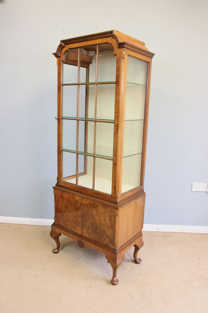 12166r2 Antique Burr Walnut Display Cabinet,
