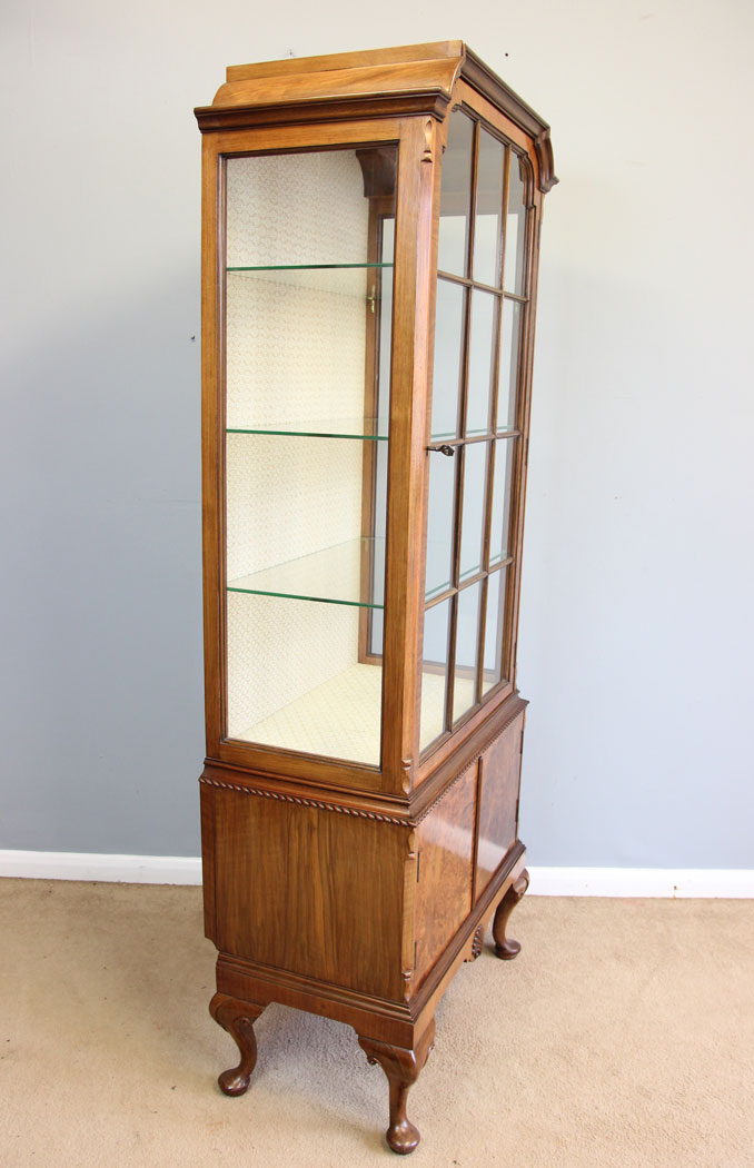 12166r3 Antique Burr Walnut Display Cabinet,